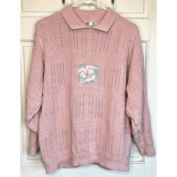 Vintage Isle of Cotton Sweater Women's L Embroidered Floral coastal grandma - Picture 2 of 12